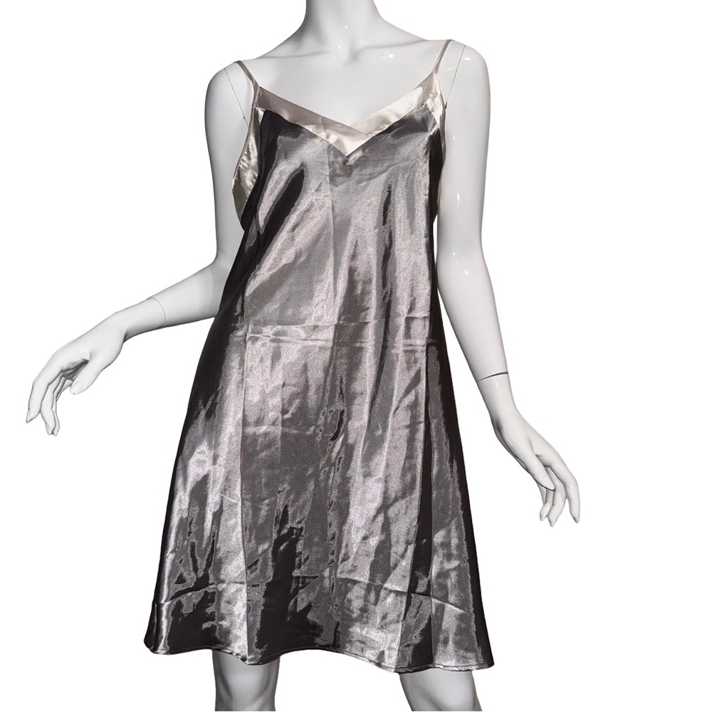 Alexander Del Rossa Silver Satin‎ Slip Mini Dress Lingerie Siren Pajama Lounge